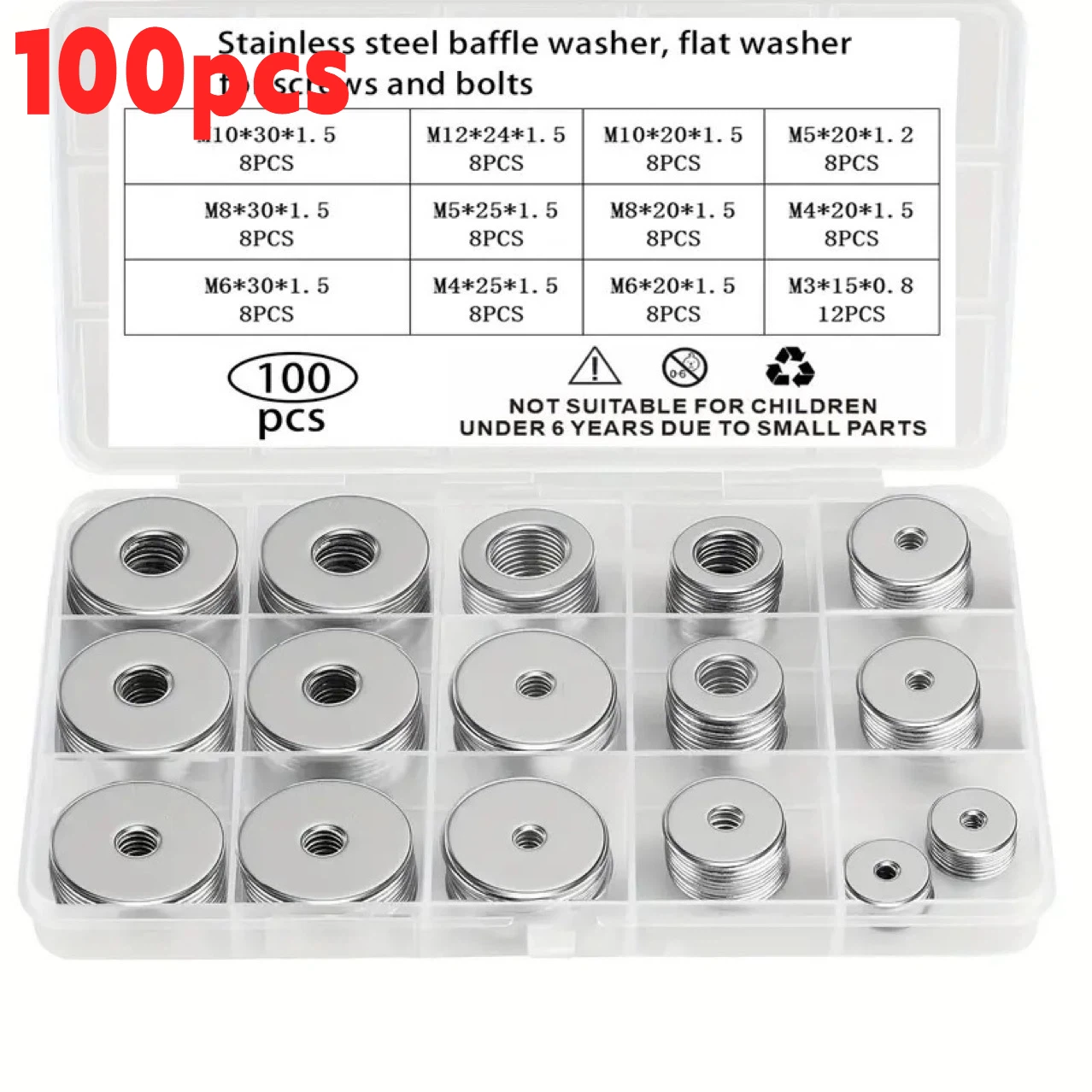 100PC Stainless Steel Fender Washers Flat Washers for Screws and Bolts 100pcs Metal Washers Kit (12 Sizes M3-M12) Assorted Large
100PC Stainless Steel Fender Washers Flat Washers for Screws and Bolts 100pcs Metal Washers Kit (12 Sizes M3-M12) Assorted Large