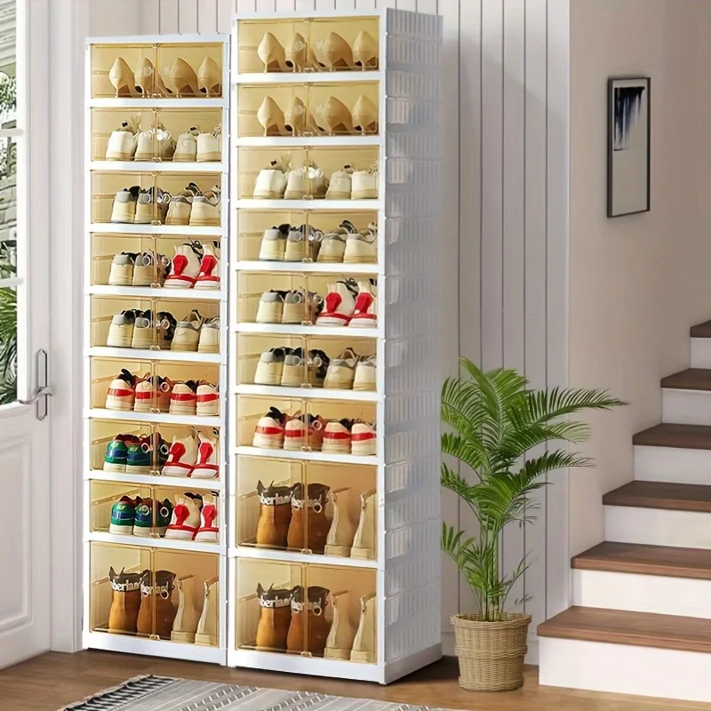 1pc/2pcs Heavy-Duty Collapsible 9-Tier Shoe Cabinet Organizer - Clear Plastic Foldable Stackable Shoe Rack with Shelves
1pc/2pcs Heavy-Duty Collapsible 9-Tier Shoe Cabinet Organizer - Clear Plastic Foldable Stackable Shoe Rack with Shelves