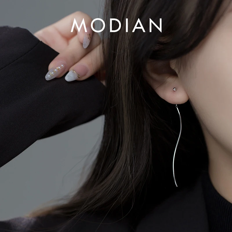 Modian Silver Line Design Bead Dangle Earrings 100% Real 925 Sterling Silver Simple Wave Drop Earring For Women Fine Jewelry
Modian Silver Line Design Bead Dangle Earrings 100% Real 925 Sterling Silver Simple Wave Drop Earring For Women Fine Jewelry