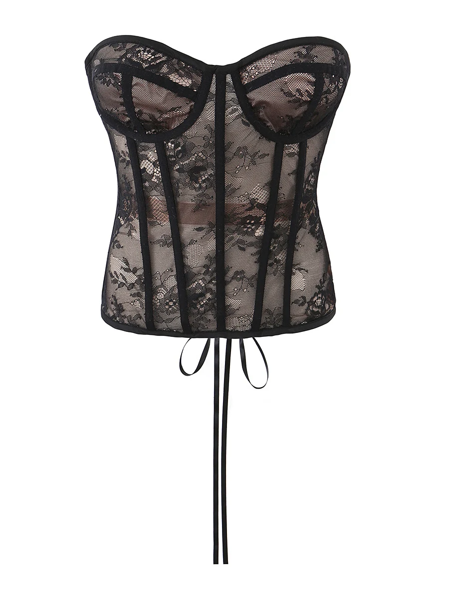 Sexy Black Lace Splice Netting Binding Tight Fishbone Bralette Tube Top Women's Street Style Short Length Color
Sexy Black Lace Splice Netting Binding Tight Fishbone Bralette Tube Top Women's Street Style Short Length Color