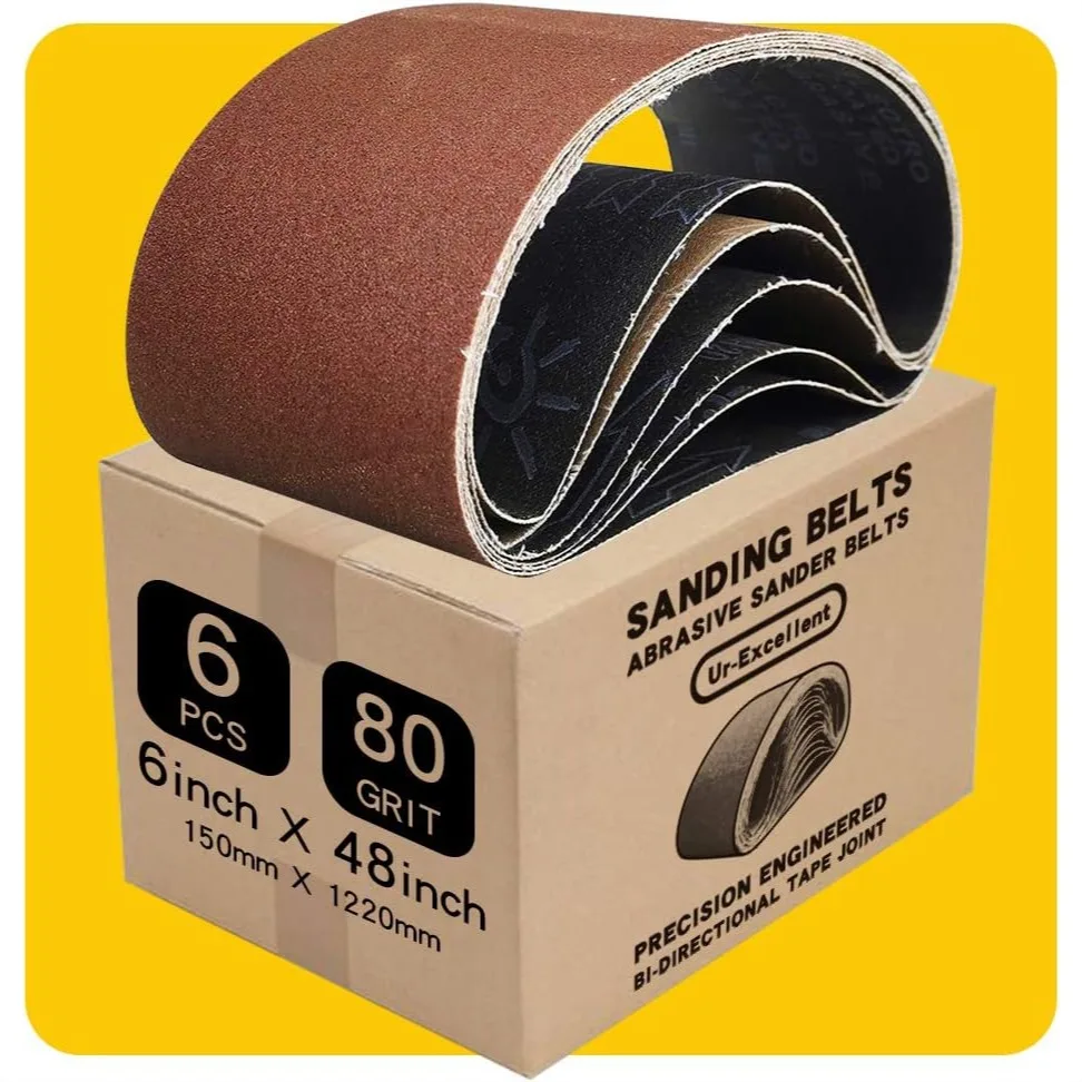 6 x 48 Inch 80 Grit Sanding Belt - Premium Aluminum Oxide Sander Sandpaper for Wood, Metal, Plastic - 6 Pack
6 x 48 Inch 80 Grit Sanding Belt - Premium Aluminum Oxide Sander Sandpaper for Wood, Metal, Plastic - 6 Pack