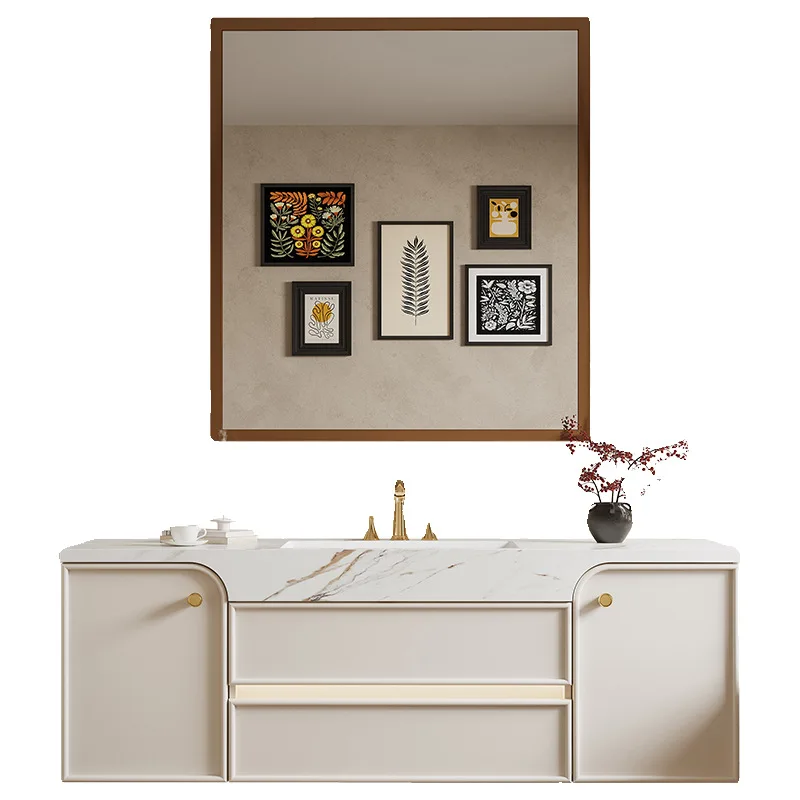 French retro cream style bathroom cabinet combination oak bathroom smart washstand rock slab integrated basin
French retro cream style bathroom cabinet combination oak bathroom smart washstand rock slab integrated basin