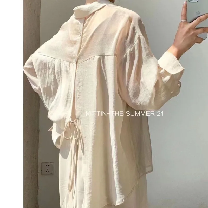 Women Blouse White Shirts Summer New Sunscreen Tops Long Sleeve Single Breasted Vintage Harajuku Lace-up Lightweight Shirt Trend
Women Blouse White Shirts Summer New Sunscreen Tops Long Sleeve Single Breasted Vintage Harajuku Lace-up Lightweight Shirt Trend