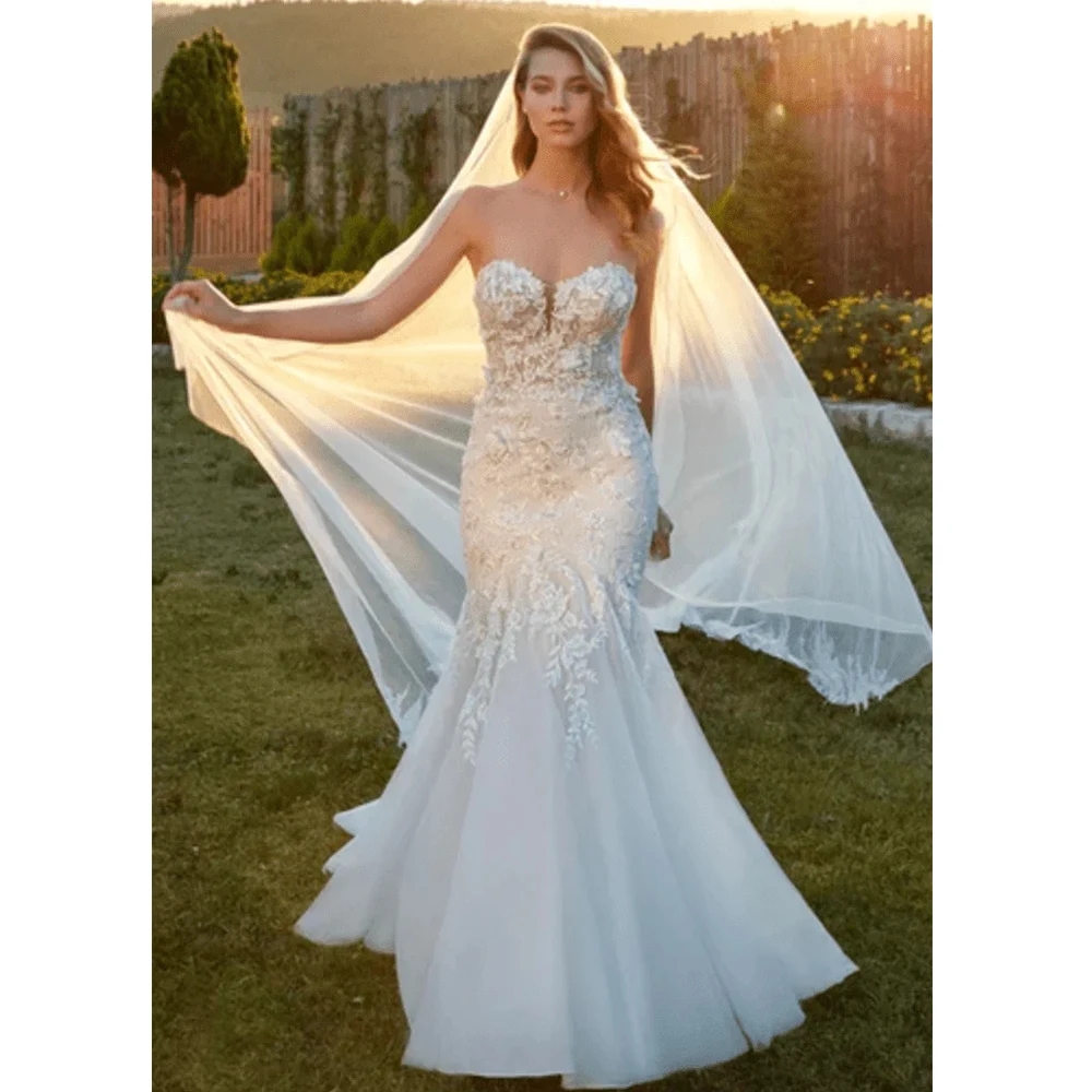 Customized Elegant Mermaid Wedding Dress For Women Sweetheart Applique Bridal Party Gown Romantic Tulle Vestido De Noiva 2025
Customized Elegant Mermaid Wedding Dress For Women Sweetheart Applique Bridal Party Gown Romantic Tulle Vestido De Noiva 2025