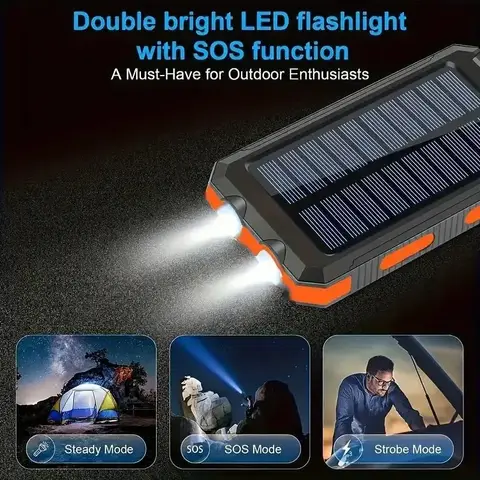 Portable 10000mAh Solar Power Bank - 4-in-1 Charger+Flashlight for Camping Hiking