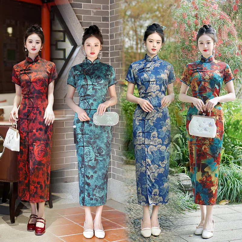 Chinese Style 2025 Spring/summer New Slim Fit Cheongsam Long Skirt Temperament Short Sleeve Front Split Vintage Dressdress
Chinese Style 2025 Spring/summer New Slim Fit Cheongsam Long Skirt Temperament Short Sleeve Front Split Vintage Dressdress