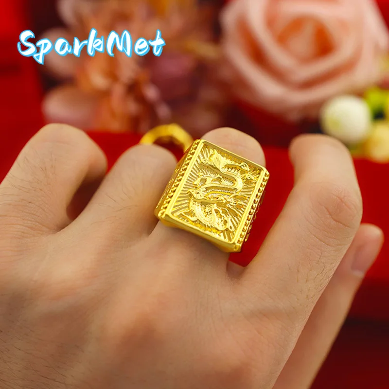 Sparkmet Men's 24K Gold (AU999) Open Wealth Dragon Ring | Gold-washed faceted head, filigree sea motifs with citrine
Sparkmet Men's 24K Gold (AU999) Open Wealth Dragon Ring | Gold-washed faceted head, filigree sea motifs with citrine