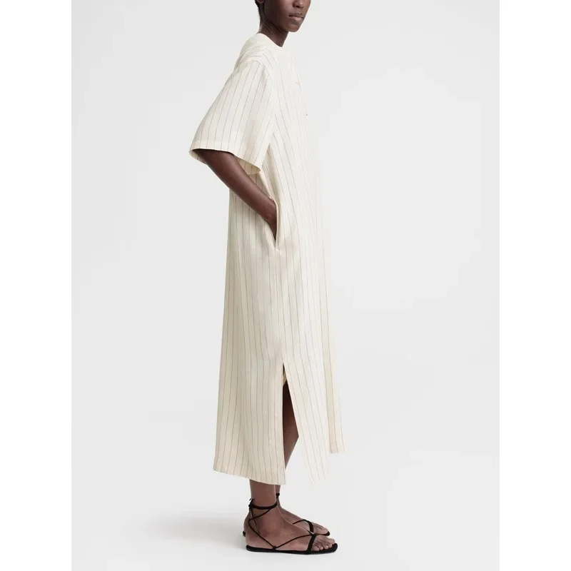 TOT @-Women's Beige Loose Striped Short Sleeved Dress, Commuting Style, New, Spring, Summer, 2024
TOT @-Women's Beige Loose Striped Short Sleeved Dress, Commuting Style, New, Spring, Summer, 2024