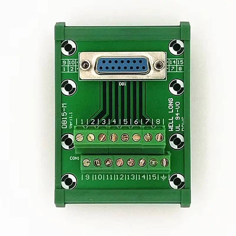 DIN rail mountable D-SUB DB15 Female Header Breakout Board, Terminal Block, Connector.
DIN rail mountable D-SUB DB15 Female Header Breakout Board, Terminal Block, Connector.