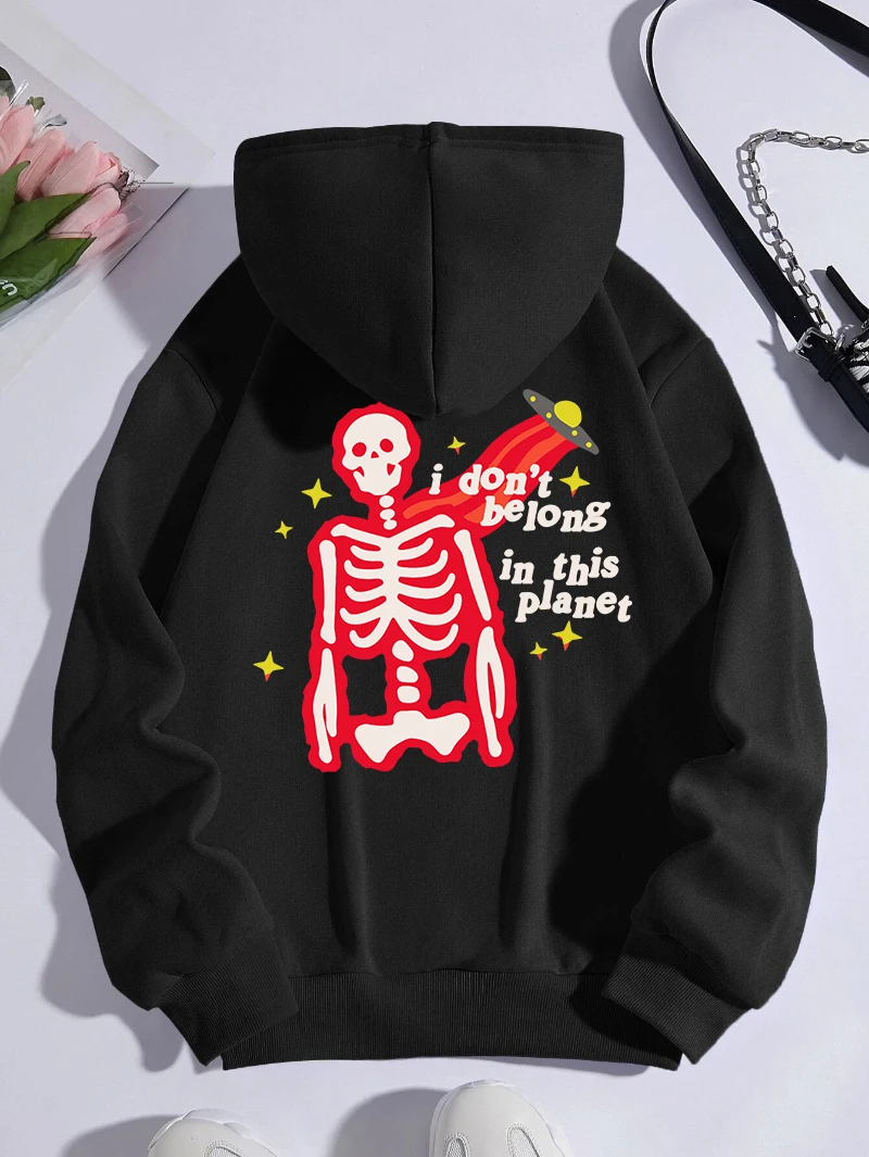I Don'T Belong In This Planet Hoodie Men Womens Skeleton Prints Pullover Loose Pocket Fleece Warm Hooded Winter Casual Clothing
I Don'T Belong In This Planet Hoodie Men Womens Skeleton Prints Pullover Loose Pocket Fleece Warm Hooded Winter Casual Clothing