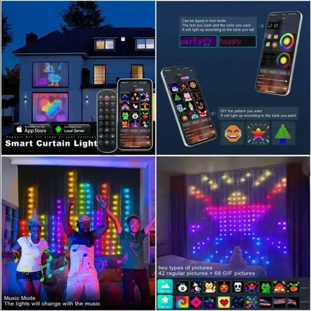Светодиодная гирлянда-штора RGB, водонепроницаемая IP65, с управлением через приложение, для создания текста и узоров, для декора дома и спальни
Светодиодная гирлянда-штора RGB, водонепроницаемая IP65, с управлением через приложение, для создания текста и узоров, для декора дома и спальни