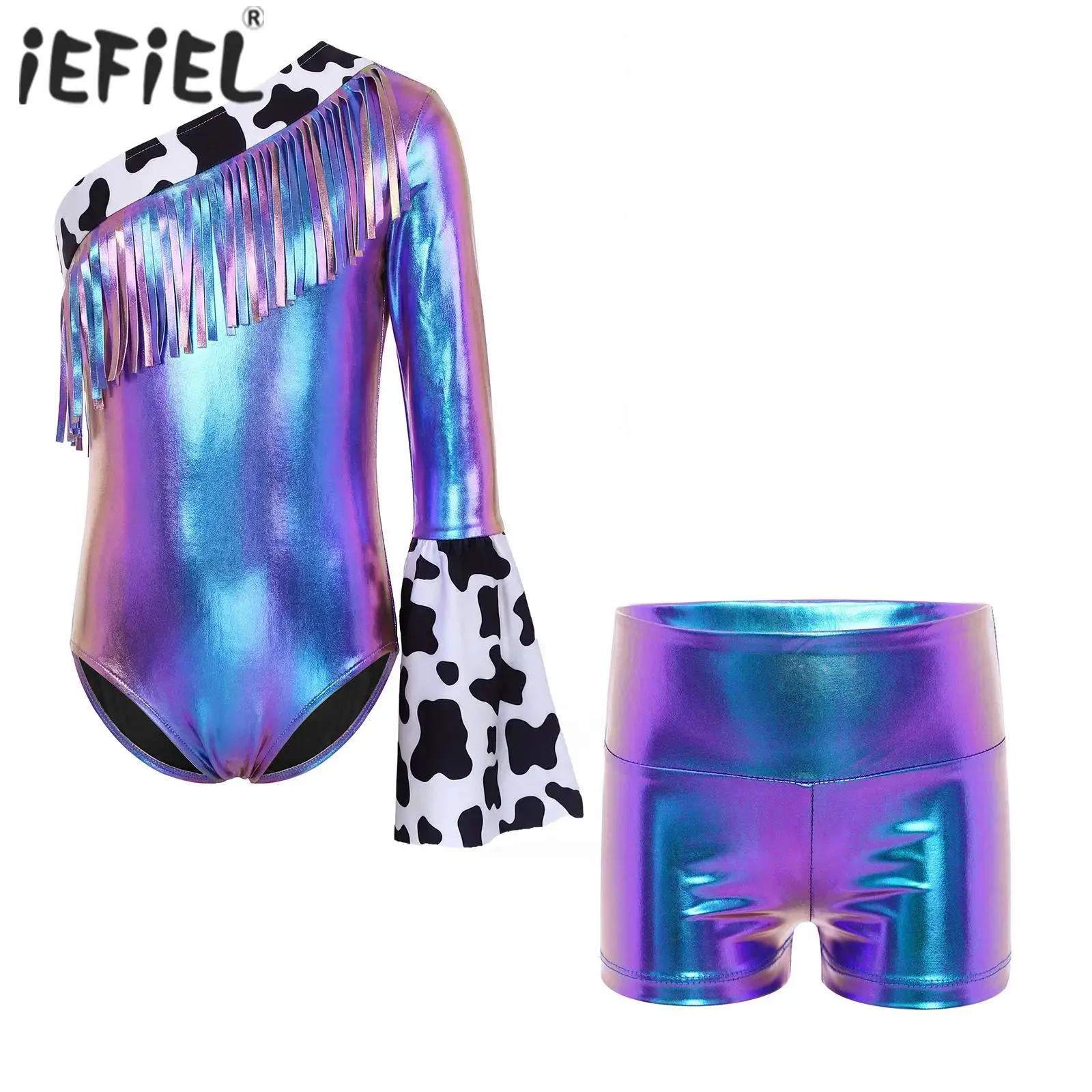 Kids Girls Western Cowgirl Cosplay Costume Fringed Metallic Dance Leotard Crotch Press Buttons Bodysuit with High Waist Shorts
Kids Girls Western Cowgirl Cosplay Costume Fringed Metallic Dance Leotard Crotch Press Buttons Bodysuit with High Waist Shorts
