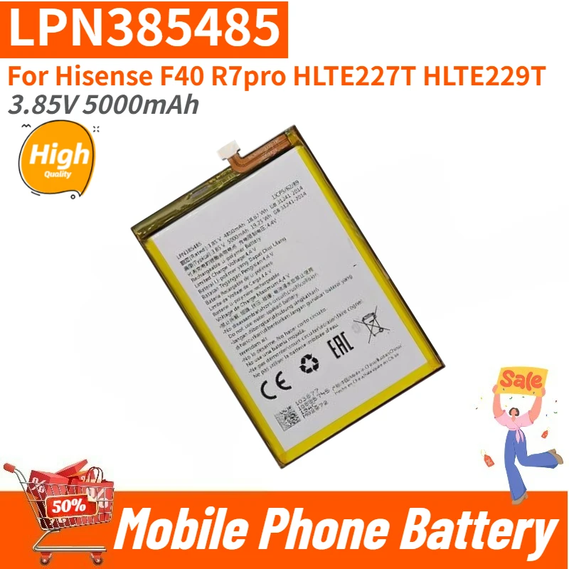 LPN385485 High Quality Phone Battery 3.85V 5000mAh For Hisense F40 R7pro HLTE227T HLTE229T Brand New Replacement Battery
LPN385485 High Quality Phone Battery 3.85V 5000mAh For Hisense F40 R7pro HLTE227T HLTE229T Brand New Replacement Battery