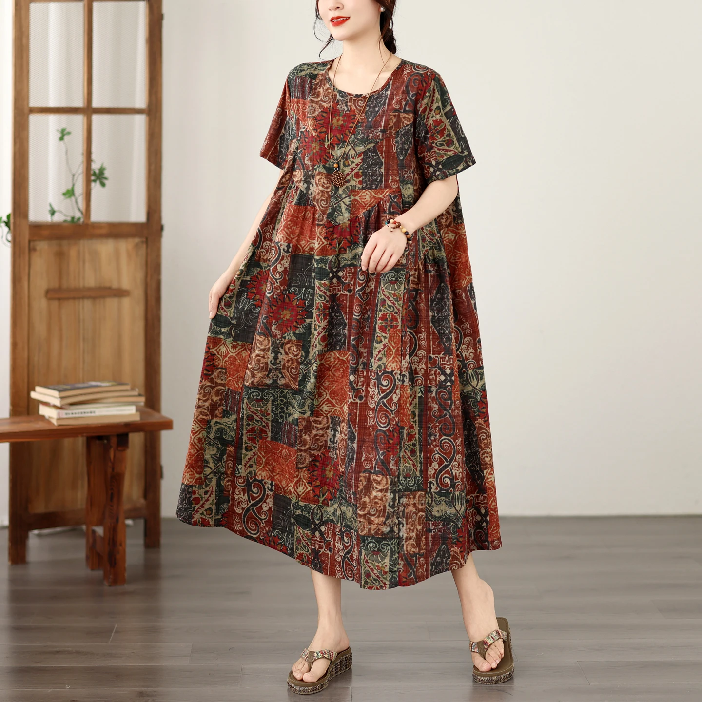 Summer New Vintage round Neck Pocket Short Sleeve Dress Women Loose Slim A-Line Skirt Bamboo Cotton High Waist Citywalk Dress
Summer New Vintage round Neck Pocket Short Sleeve Dress Women Loose Slim A-Line Skirt Bamboo Cotton High Waist Citywalk Dress