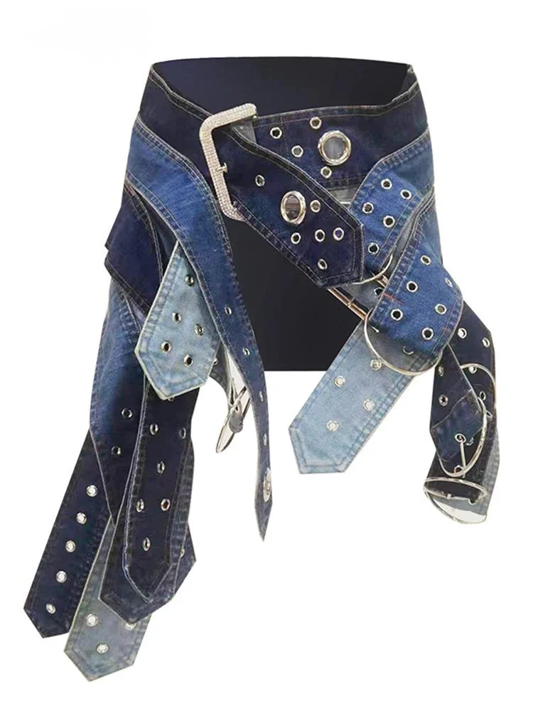 Fashion Women's Denim Skirt Low Waist Washed Irregular Metal Hole Belt Spliced A-line Skirts Autumn 2026 New 73BE6
Fashion Women's Denim Skirt Low Waist Washed Irregular Metal Hole Belt Spliced A-line Skirts Autumn 2026 New 73BE6