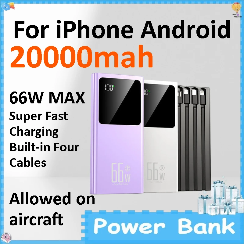 66W Super Fast Charge 20000mAh Portable Mini Power Bank Large Capacity External Battery for IPhone Android
66W Super Fast Charge 20000mAh Portable Mini Power Bank Large Capacity External Battery for IPhone Android