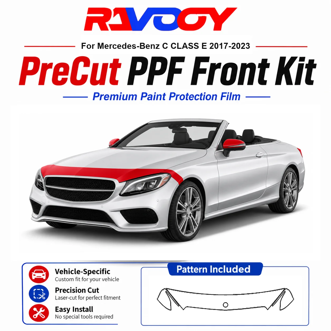 8.5mil TPU Precut PPF Kit For Mercedes-Benz C CLASS E 2017-2023 - Hood, Fenders & Mirror Set - Self-Healing Clear Bra Film
8.5mil TPU Precut PPF Kit For Mercedes-Benz C CLASS E 2017-2023 - Hood, Fenders & Mirror Set - Self-Healing Clear Bra Film