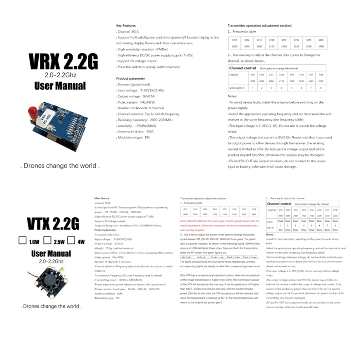 2G-2.2G 1.6W FPV VTX VRX 8CH FPV Video Transmitter Receiver Module PAL/NTSC for FatShark Skyzone FPV Goggles HOT
2G-2.2G 1.6W FPV VTX VRX 8CH FPV Video Transmitter Receiver Module PAL/NTSC for FatShark Skyzone FPV Goggles HOT