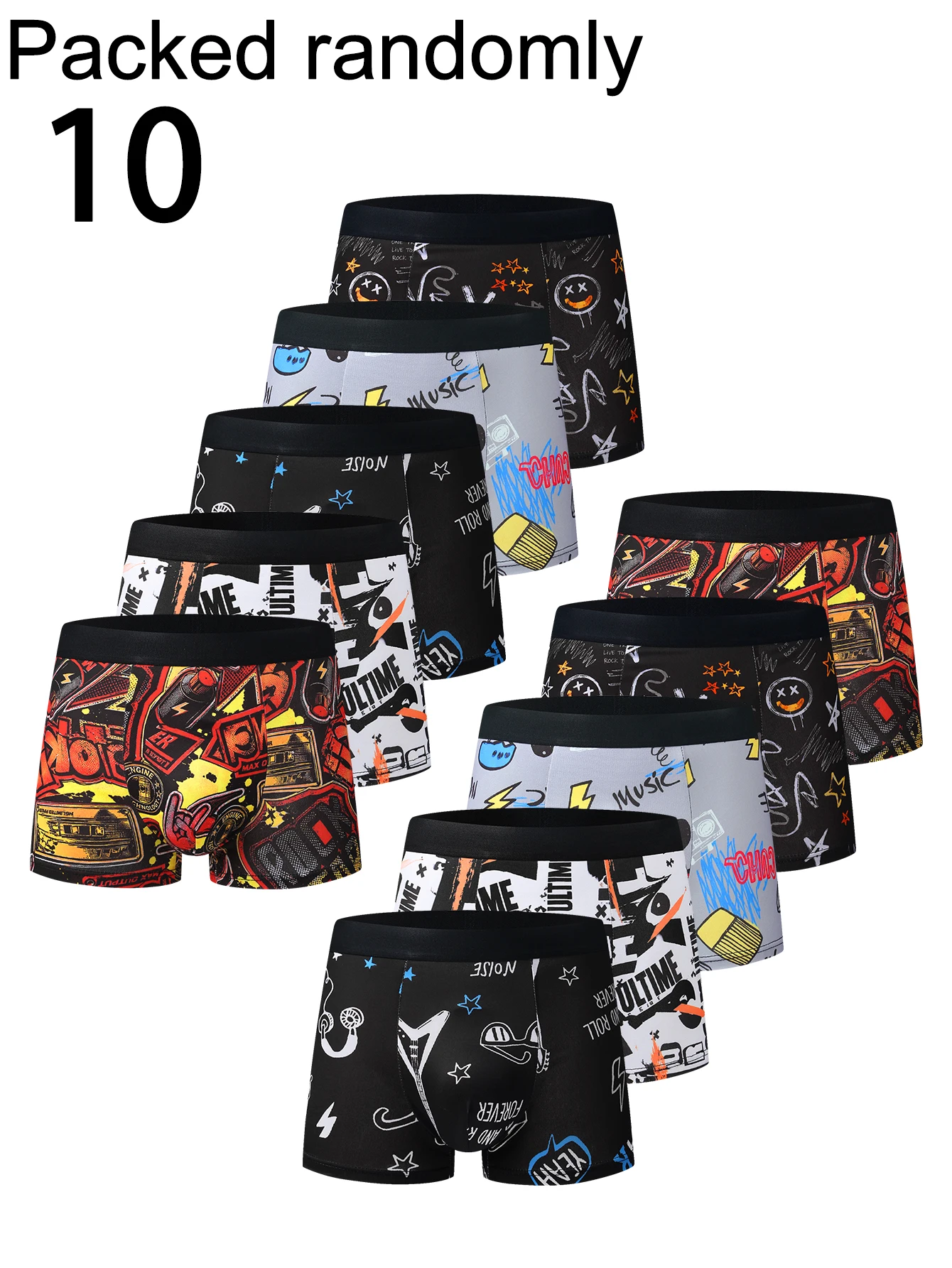 10-Pack Cool Graffiti Men's Boxer Shorts High Elasticity Skin-Friendly Mid-Waist Briefs Casual Youth Men's Underwear Random Styl
10-Pack Cool Graffiti Men's Boxer Shorts High Elasticity Skin-Friendly Mid-Waist Briefs Casual Youth Men's Underwear Random Styl