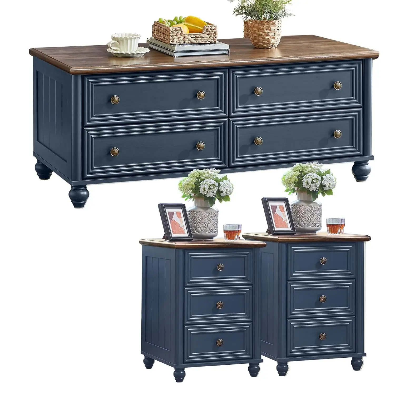 Farmhouse 54'' Wood Coffee Table & 18'' Chest Nightstand Set Roman Column 3 Drawers Living Room Furniture ,Customized
Farmhouse 54'' Wood Coffee Table & 18'' Chest Nightstand Set Roman Column 3 Drawers Living Room Furniture ,Customized