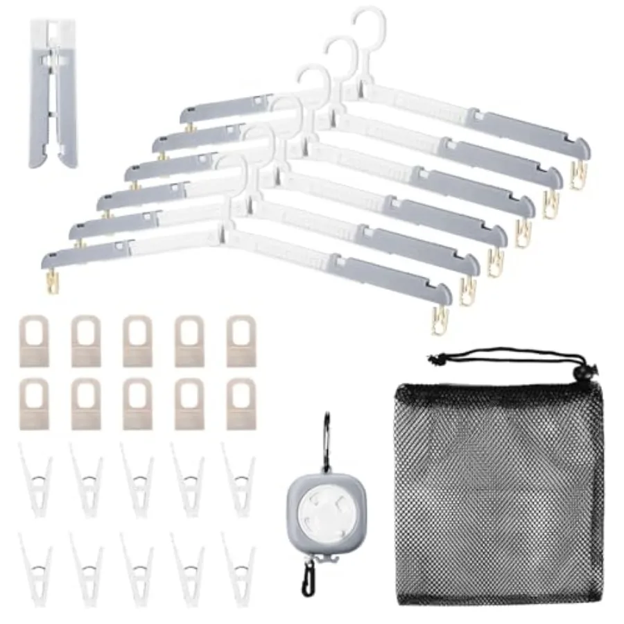 6 Pack Fodable Travel Hangers with Clips Adjustable Clothesline, Portable Collapsible Hangers with Storage Bag for Suitcase, Ho
6 Pack Fodable Travel Hangers with Clips Adjustable Clothesline, Portable Collapsible Hangers with Storage Bag for Suitcase, Ho