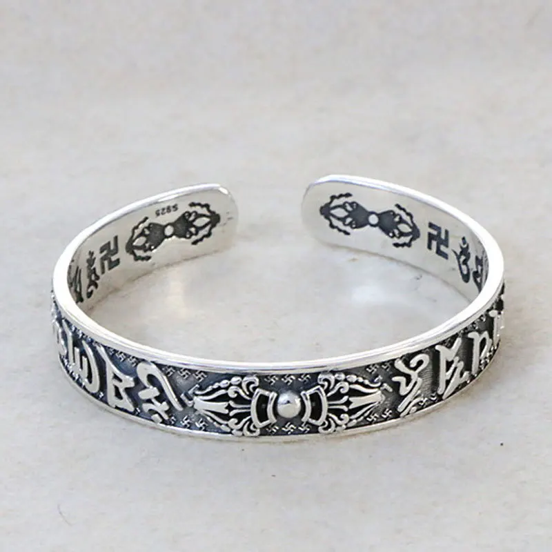 Ethnic Style S925 Sterling Silver Bracelet with Six Words of Truth Opening Bracelet Retro Wide Face Precision Men's and Women's
Ethnic Style S925 Sterling Silver Bracelet with Six Words of Truth Opening Bracelet Retro Wide Face Precision Men's and Women's