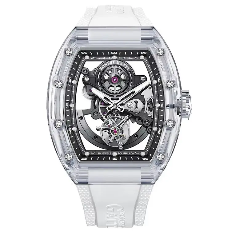BONEST GATTI Men Tourbillon Watch Tonneau Automatic Mechanical Wristwatch Acrylic Case Luminous Skeleton Sapphire FKM Strap
BONEST GATTI Men Tourbillon Watch Tonneau Automatic Mechanical Wristwatch Acrylic Case Luminous Skeleton Sapphire FKM Strap