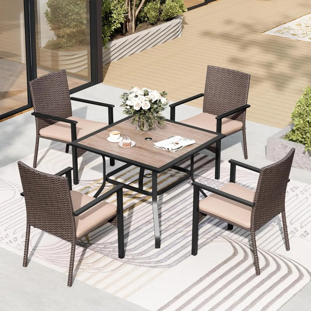 5 Piece Patio Dining Set for 4, Outdoor Table and Chairs Set of 4 with Metal Square Table(1.57" Umbrella Hole)& 4 Wicker Patio C
5 Piece Patio Dining Set for 4, Outdoor Table and Chairs Set of 4 with Metal Square Table(1.57" Umbrella Hole)& 4 Wicker Patio C