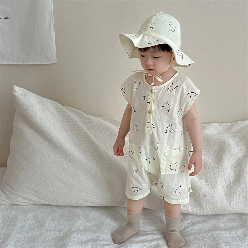 2025 Summer New Baby Boy Sleeveless Casual Romper + Fisherman Hat Cute Print Newborn Loose Jumpsuit Toddler Clothes 0-24M
2025 Summer New Baby Boy Sleeveless Casual Romper + Fisherman Hat Cute Print Newborn Loose Jumpsuit Toddler Clothes 0-24M