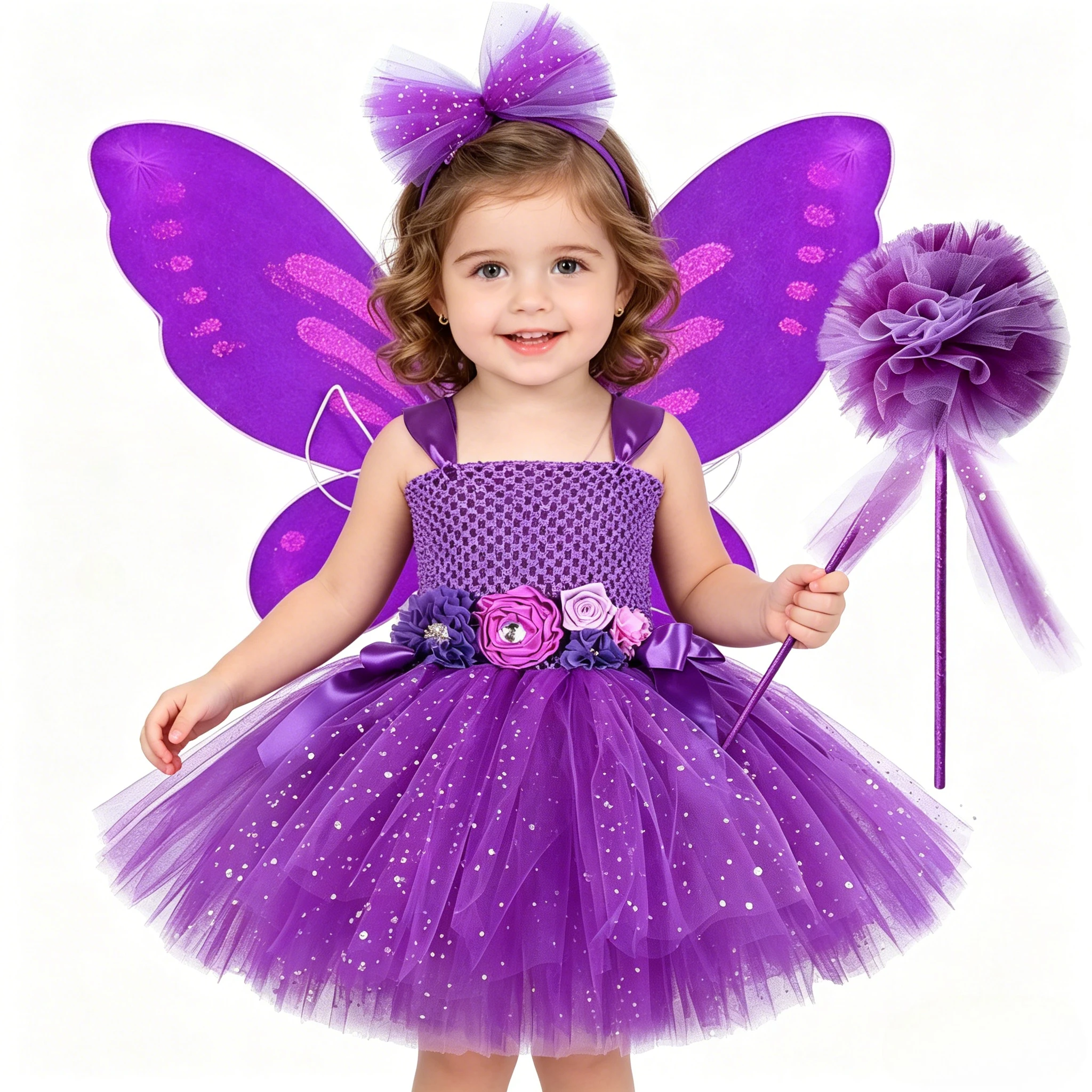 Sparkly Tulles Fairies Princess Costumes with Butterfly Wings Wand Hairbow Purple Glitter Flower Fairy Tutu Dress for 1-14T
Sparkly Tulles Fairies Princess Costumes with Butterfly Wings Wand Hairbow Purple Glitter Flower Fairy Tutu Dress for 1-14T