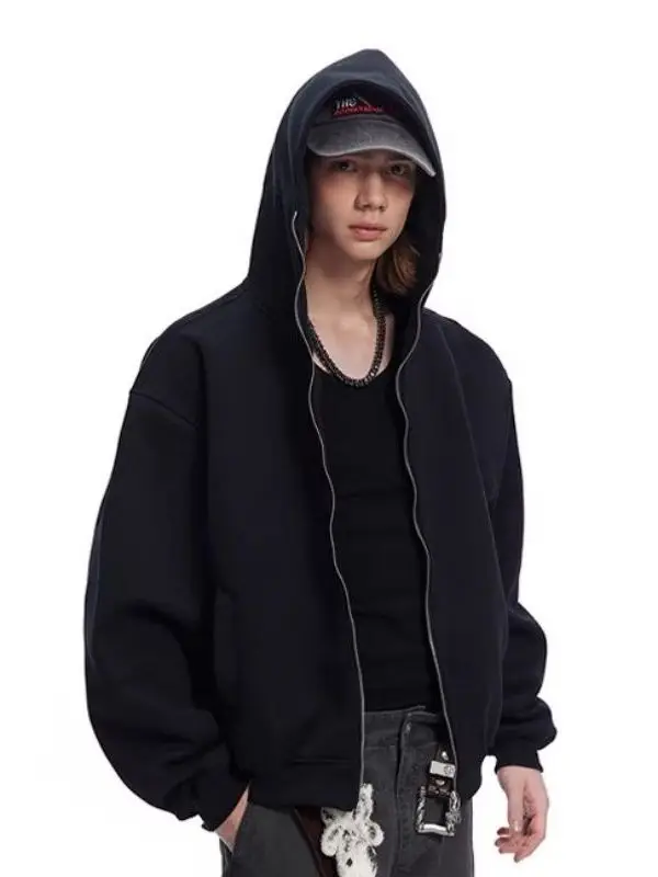 American Sle Heavyweight ort Hooded Double Zipper Open Cardigan Sweatirt ex Spring Autumn Trendy Outerwear Hoodie
American Sle Heavyweight ort Hooded Double Zipper Open Cardigan Sweatirt ex Spring Autumn Trendy Outerwear Hoodie