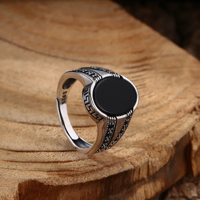 S925 Sterling Silver Black Agate Adjustable Ring Punk Style Old Process Oval Solid Free Size Fine Jewelry FYRNG136
S925 Sterling Silver Black Agate Adjustable Ring Punk Style Old Process Oval Solid Free Size Fine Jewelry FYRNG136