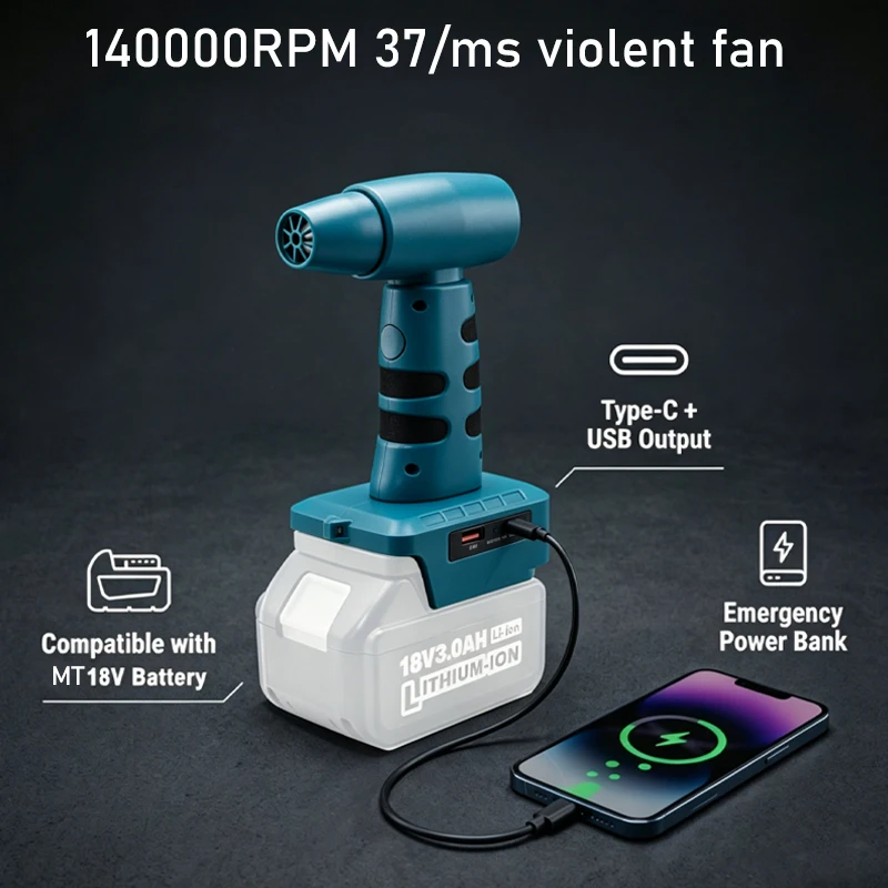 Brushless motor Cordless Hair Dryer Blower For Makita 18V 3-Speed Handheld Leaf Blower with USB Charging Port for Home Cleaning
Brushless motor Cordless Hair Dryer Blower For Makita 18V 3-Speed Handheld Leaf Blower with USB Charging Port for Home Cleaning