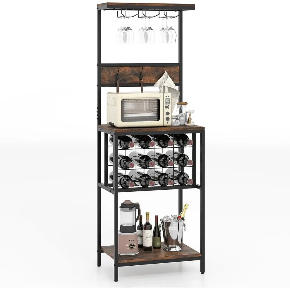 Rustic Brown Freestanding Wine Rack, 12 Bottle 3 Glass Racks 3 Hooks, Coffee Bar Liquor Cabinet for Home Dining Kitchen
Rustic Brown Freestanding Wine Rack, 12 Bottle 3 Glass Racks 3 Hooks, Coffee Bar Liquor Cabinet for Home Dining Kitchen