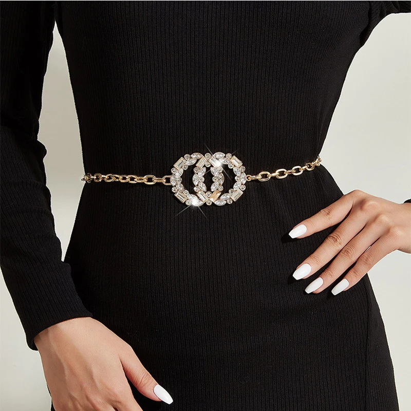 Metal Chain Belt For Women Double Round Rhinestone Buckle Waist Chain Female Girl Dress Jeans Decorative Waistband Accessories
Metal Chain Belt For Women Double Round Rhinestone Buckle Waist Chain Female Girl Dress Jeans Decorative Waistband Accessories