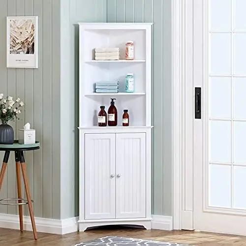 Tall Corner Cabinet with Doors and Shelves, Freestanding Corner Storage Cabinet for Bathroom, Kitchen, Living Room, White
Tall Corner Cabinet with Doors and Shelves, Freestanding Corner Storage Cabinet for Bathroom, Kitchen, Living Room, White