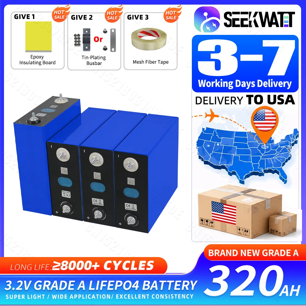 US Stock 8000+ Cycles 320Ah 3.2V Grade A LiFePO4 Rechargeable Battery Cell DIY 12V 24V 48V For Solar RV Camping Forklift Boat EV
US Stock 8000+ Cycles 320Ah 3.2V Grade A LiFePO4 Rechargeable Battery Cell DIY 12V 24V 48V For Solar RV Camping Forklift Boat EV