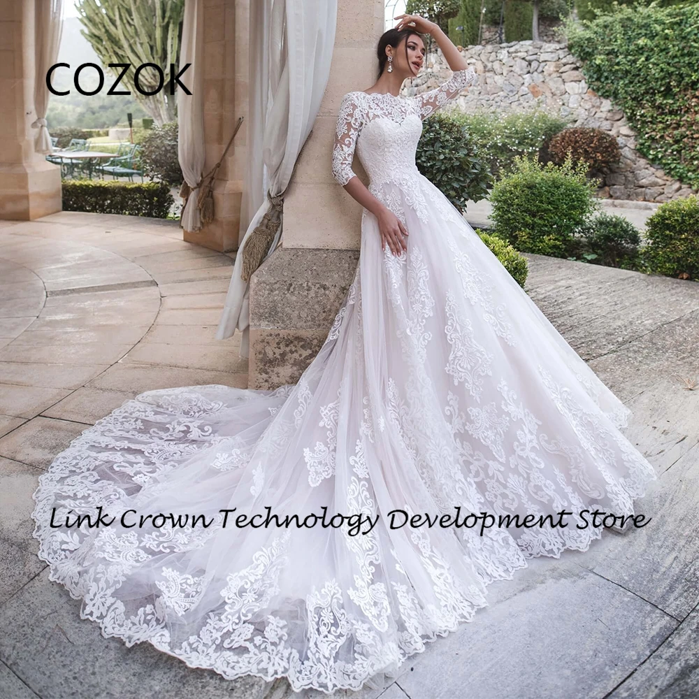 COZOK Boat Neck Wedding Dresses for Women Sweep Train Three Quarter Luxury Lace Bridal Gowns 2024 Summer Vestidos De Novia New
COZOK Boat Neck Wedding Dresses for Women Sweep Train Three Quarter Luxury Lace Bridal Gowns 2024 Summer Vestidos De Novia New