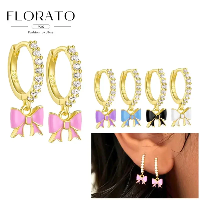 FLORATO 925 Silver Needle Bow Pendant Enamel Hoop Earrings For Women Cute Girls Earrings Fashion Party Jewelry Birthday Gifts
FLORATO 925 Silver Needle Bow Pendant Enamel Hoop Earrings For Women Cute Girls Earrings Fashion Party Jewelry Birthday Gifts