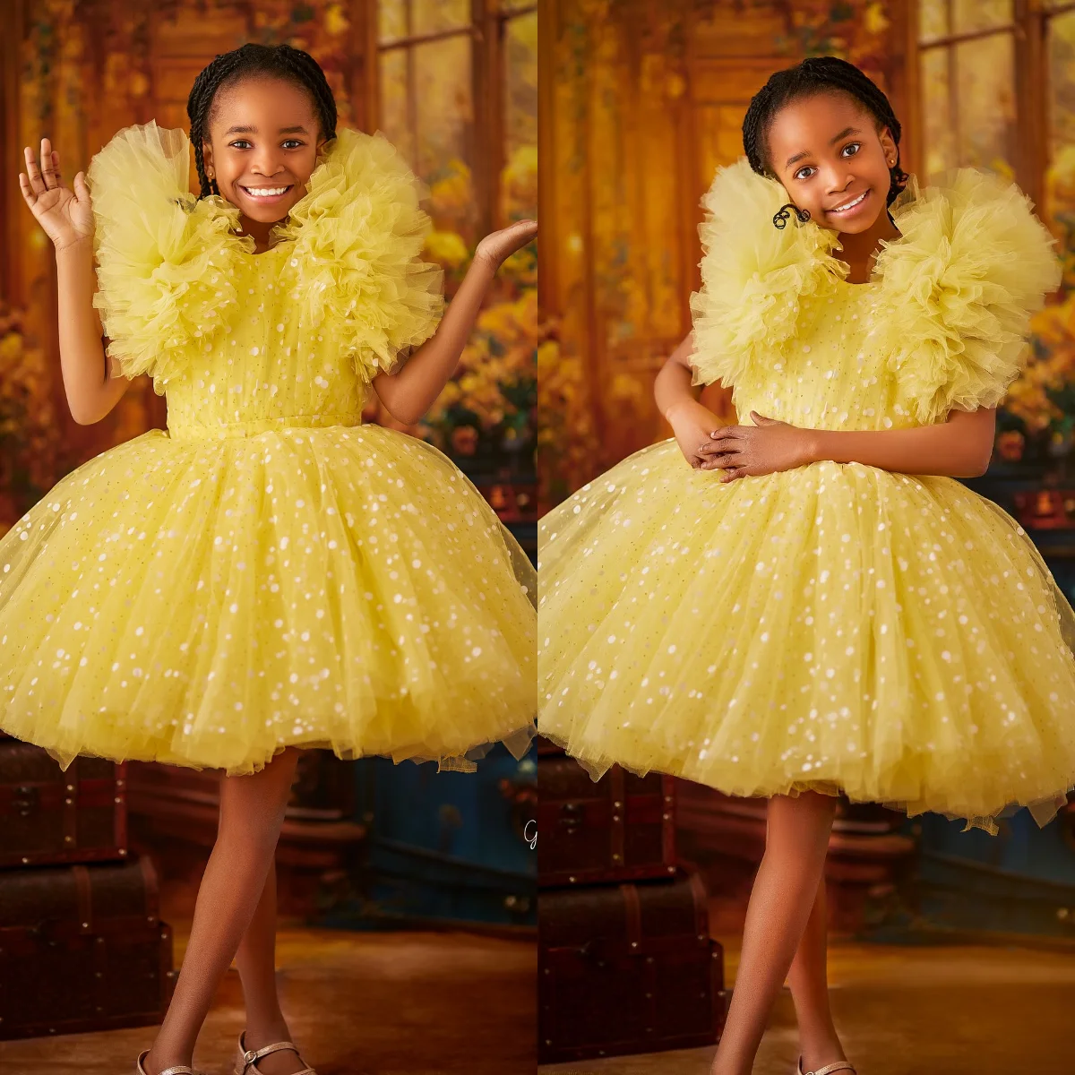 Yellow Point Tulle Flower Girl Dress for Wedding Party Short Knee Length Girl's Ball Gowns Child Birthday Dress
Yellow Point Tulle Flower Girl Dress for Wedding Party Short Knee Length Girl's Ball Gowns Child Birthday Dress