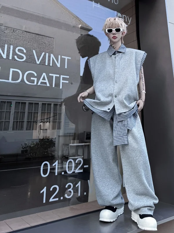 Summer 2025 Men's Plaid Color Blo Wide Leg Pants Vest Set Faionable American High Street Sle No Brand Teenage Boys
Summer 2025 Men's Plaid Color Blo Wide Leg Pants Vest Set Faionable American High Street Sle No Brand Teenage Boys