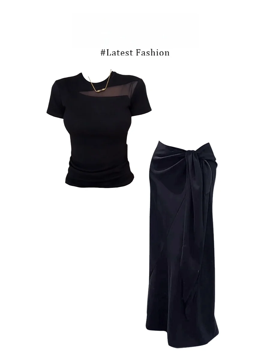 Parkyeon Summer Fashion Slimming Mesh Splice Short Sleeve T-Shirt Set with Asymmetrical Skirt Two Piece Casual Wear
Parkyeon Summer Fashion Slimming Mesh Splice Short Sleeve T-Shirt Set with Asymmetrical Skirt Two Piece Casual Wear