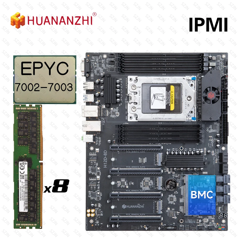 HUANANZHI H12D 8D Motherboard Set with BMC Module Support IPMI AMD EPYC 7002 7003 Series CPU 8 Channel Memory Dual 2.5G Network
HUANANZHI H12D 8D Motherboard Set with BMC Module Support IPMI AMD EPYC 7002 7003 Series CPU 8 Channel Memory Dual 2.5G Network