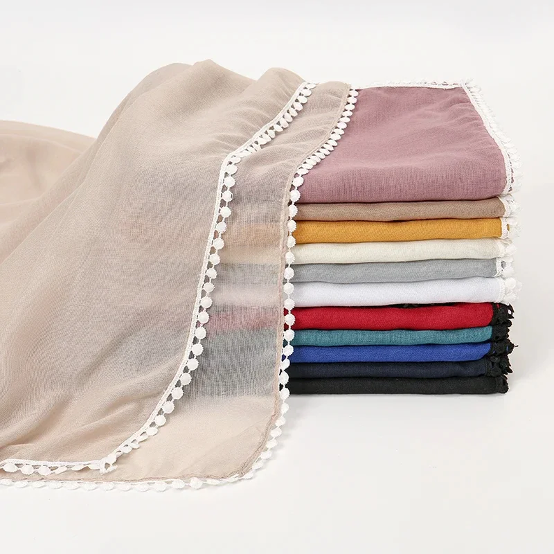 2025 Plain Solid Lace Chain Pom Pom Viscose Shawls Scarf Lady High Quality Wrap Pashmina Stole Bufandas Muslim Hijab 180*90cm
2025 Plain Solid Lace Chain Pom Pom Viscose Shawls Scarf Lady High Quality Wrap Pashmina Stole Bufandas Muslim Hijab 180*90cm