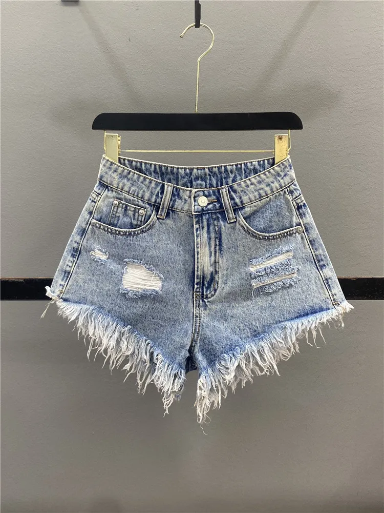 Retro American Hole Denim Shorts Women Summer Design Sense Tassel Frayed Hot Pants High Waist A-Line Wide Leg Jeans
Retro American Hole Denim Shorts Women Summer Design Sense Tassel Frayed Hot Pants High Waist A-Line Wide Leg Jeans