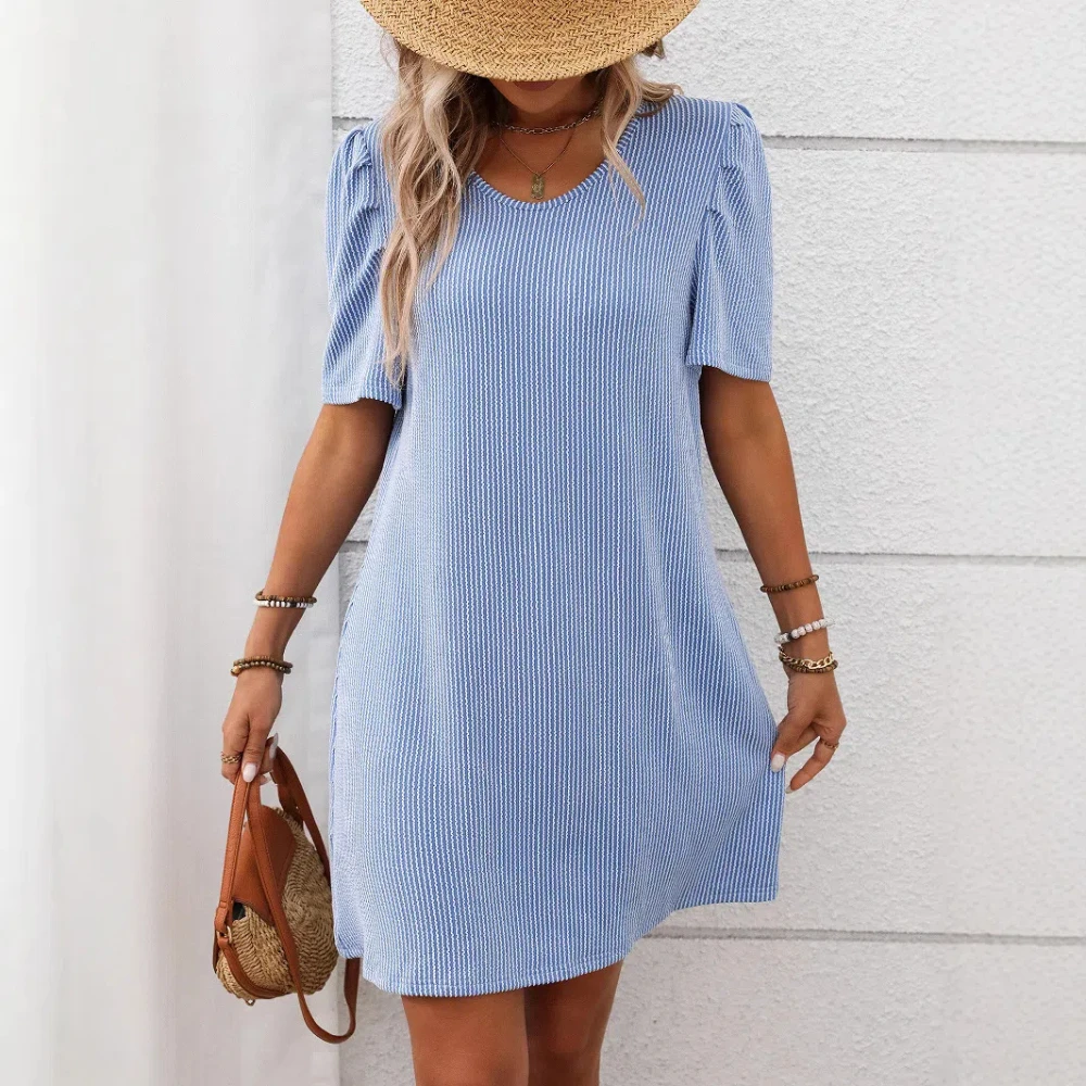 2025 New Fashion Striped Bubble Short Sleeve Mini Dress Women Casual Round Collar Loose Short Dresses Ladies Spring Summer Dress
2025 New Fashion Striped Bubble Short Sleeve Mini Dress Women Casual Round Collar Loose Short Dresses Ladies Spring Summer Dress