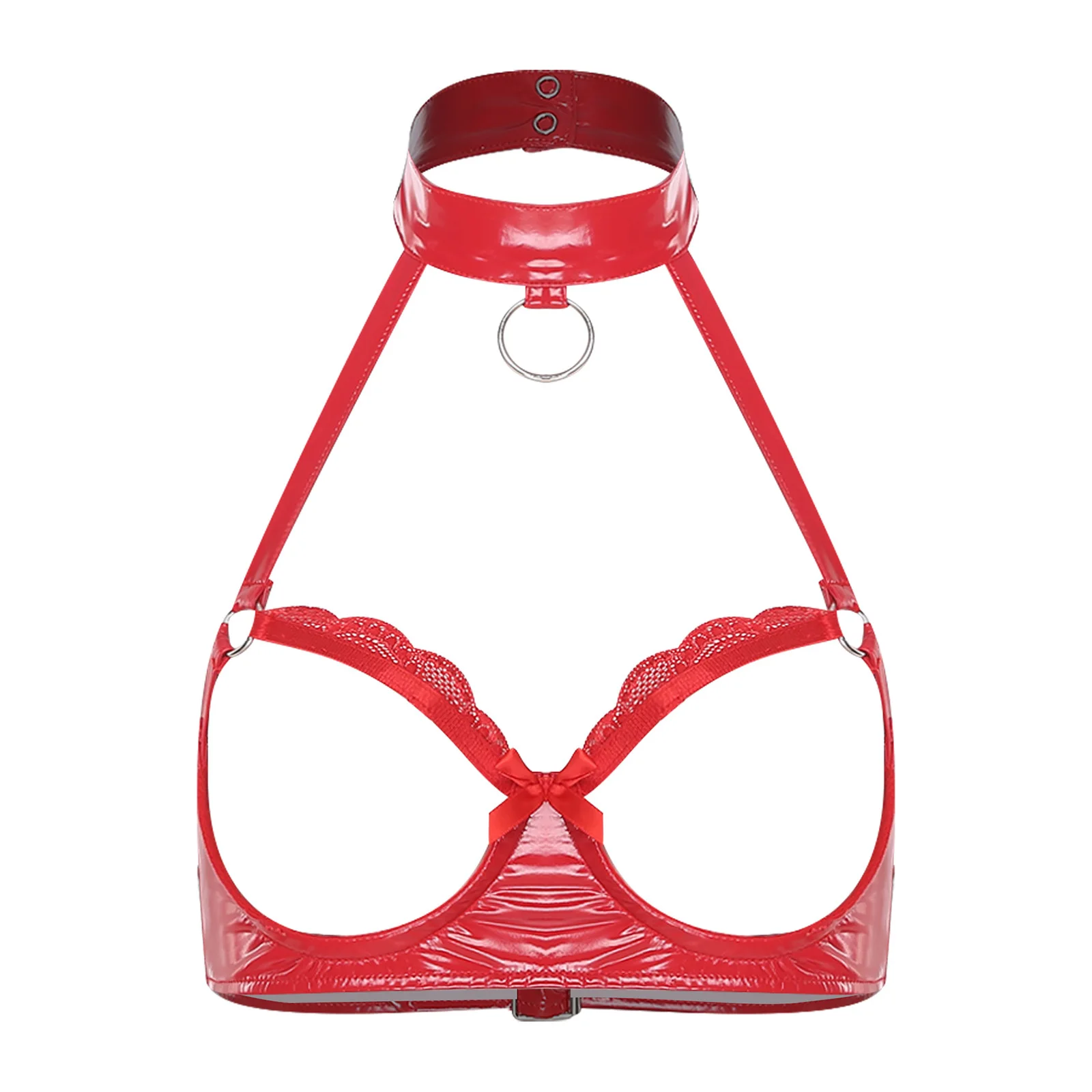 Women Erotic PU Leather Bra Top Cupless Chest See Through Halter with O-ring Floral Lace Lingerie for Erotic Tempting Brassier
Women Erotic PU Leather Bra Top Cupless Chest See Through Halter with O-ring Floral Lace Lingerie for Erotic Tempting Brassier