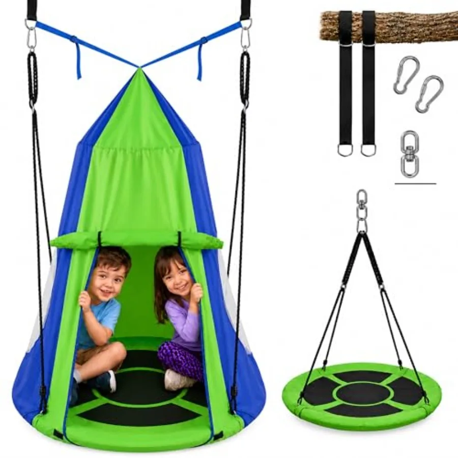 40 Hanging Tent Swing for outdoor use, durable polyester fabric in green with heavy-duty hang kit and smooth 360 swivel spinner
40 Hanging Tent Swing for outdoor use, durable polyester fabric in green with heavy-duty hang kit and smooth 360 swivel spinner
