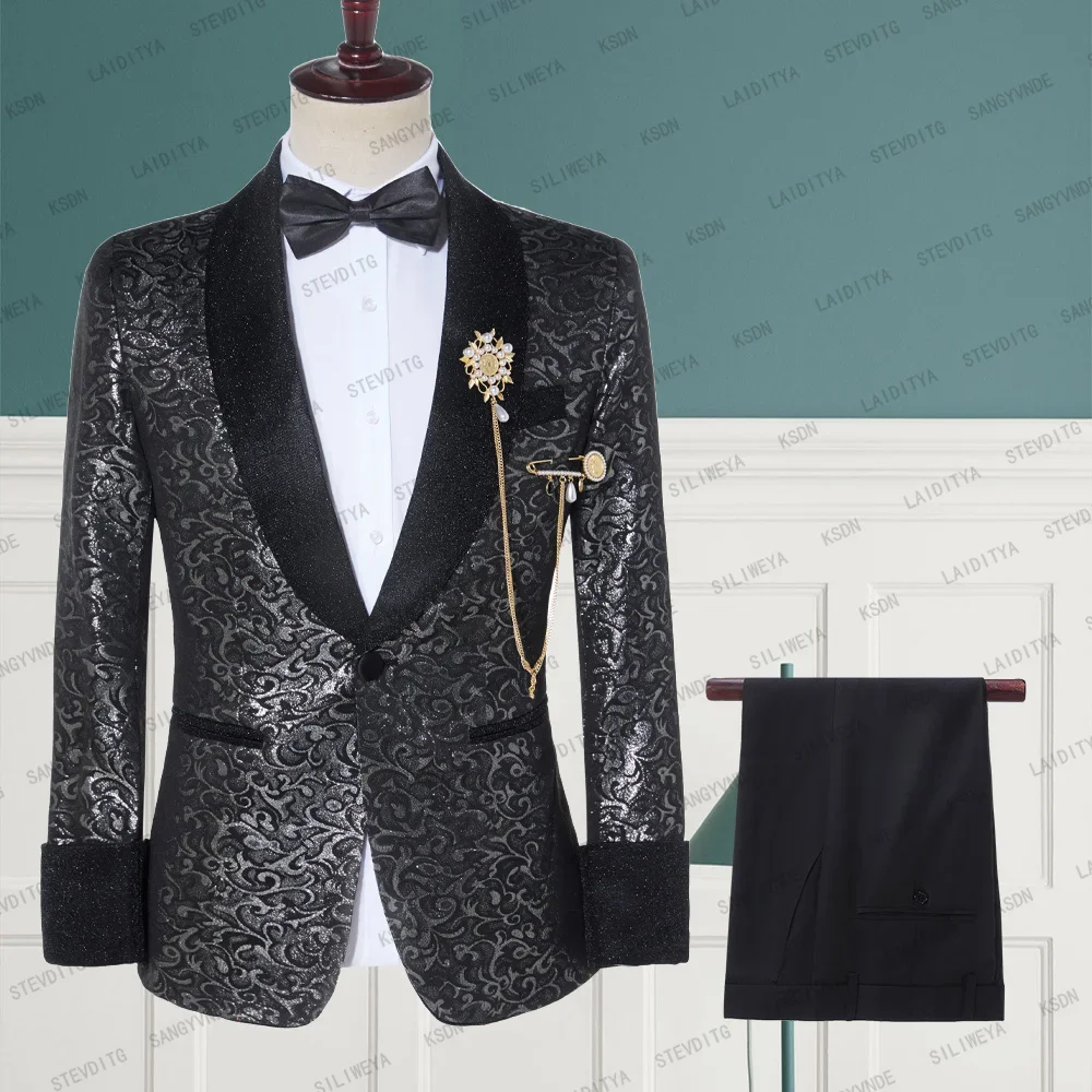 New Men's High-quality Black Jacquard Floral With Shawl Lapel 2 Pieces One Button Wedding Groom Prom Set For Men
New Men's High-quality Black Jacquard Floral With Shawl Lapel 2 Pieces One Button Wedding Groom Prom Set For Men