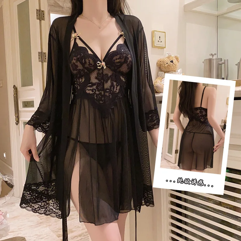 Lace Trim Kimono Robe Gown Set Women Summer Mesh Bathrobe Sleepwear Suit Sexy V-Neck Intimate Nightgown Home Dress Loungewear
Lace Trim Kimono Robe Gown Set Women Summer Mesh Bathrobe Sleepwear Suit Sexy V-Neck Intimate Nightgown Home Dress Loungewear